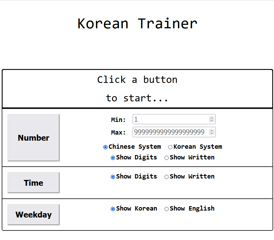 Korean number trainer